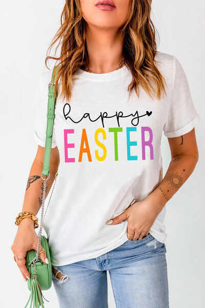 HAPPY EASTER Round Neck Short Sleeve T-Shirt - White / S - T-Shirts - Shirts & Tops - 1 - 2024