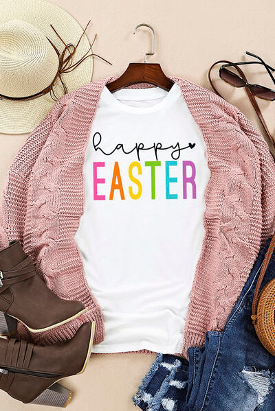 HAPPY EASTER Round Neck Short Sleeve T-Shirt - T-Shirts - Shirts & Tops - 3 - 2024