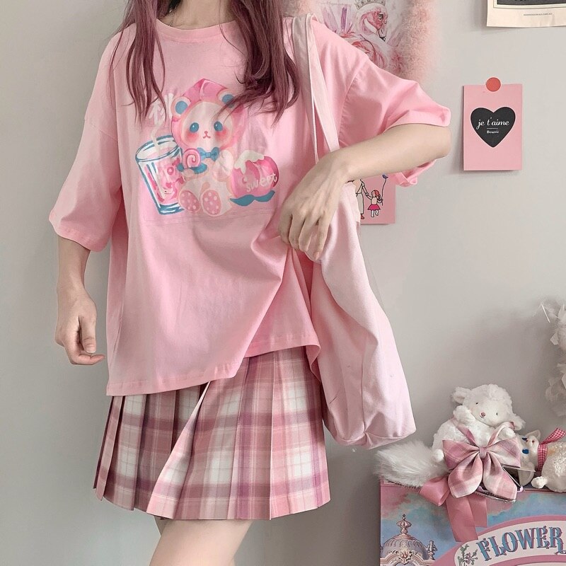 Harajuku Bear Tee - Pink / L - T-Shirts - Shirts & Tops - 2 - 2024