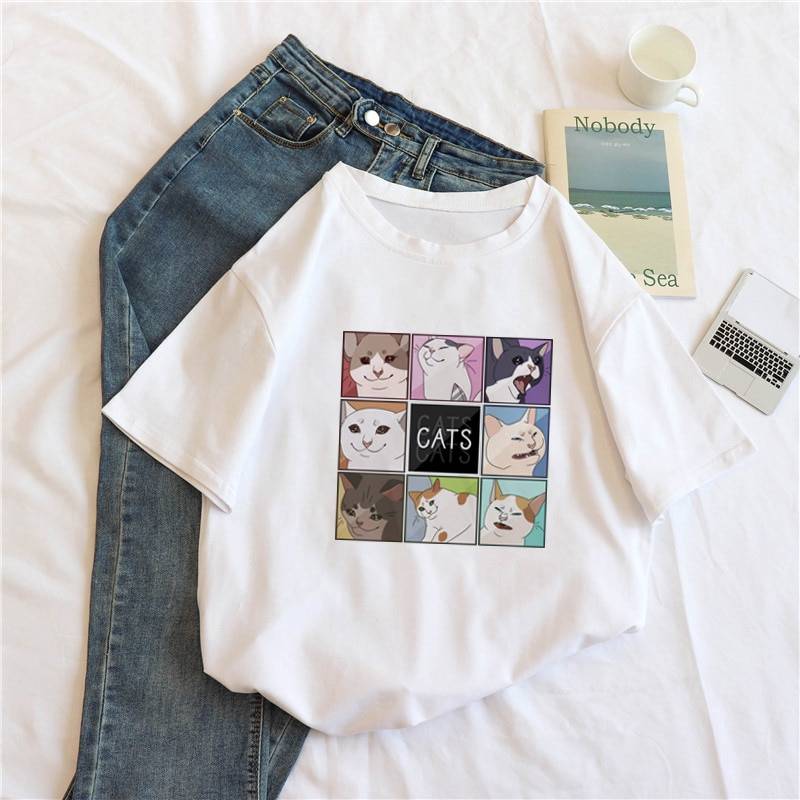 Harajuku Cat Shirt - White / S - T-Shirts - Shirts & Tops - 11 - 2024