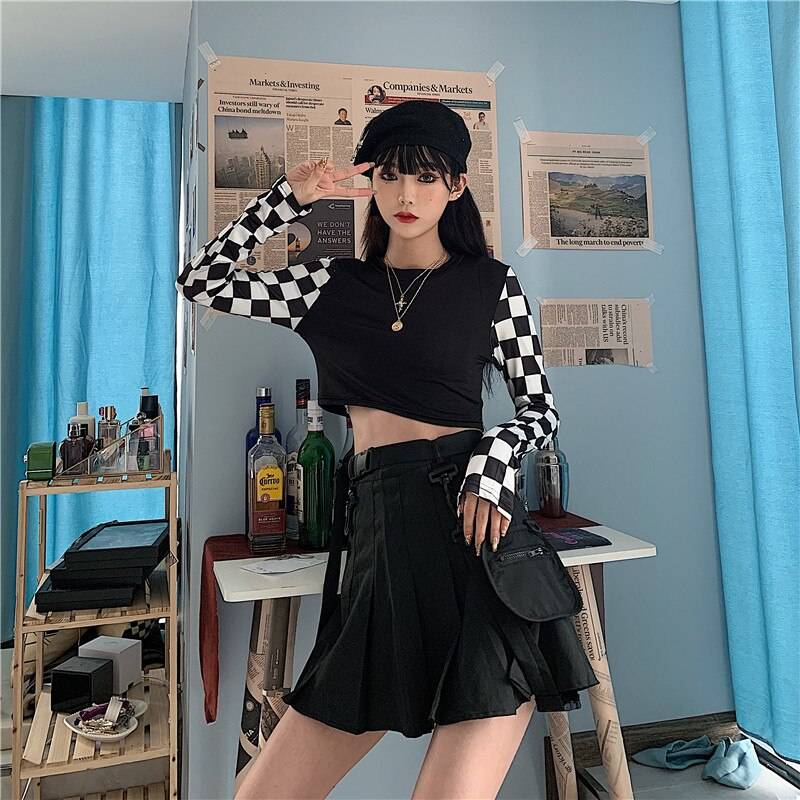 Harajuku Checkered Shirt - Black / One Size - T-Shirts - Shirts & Tops - 7 - 2024