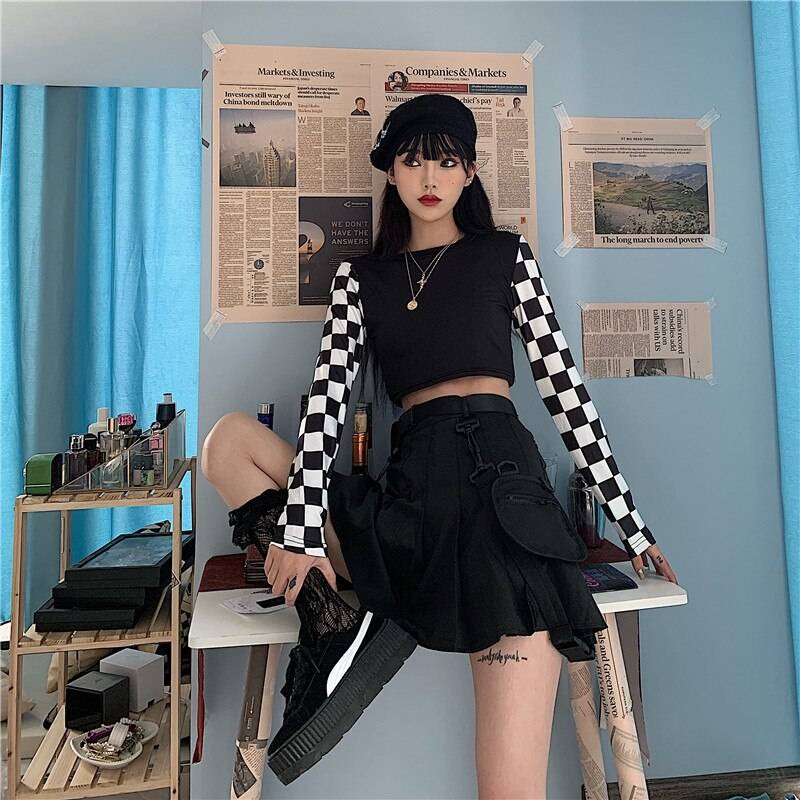 Harajuku Checkered Shirt - Black / One Size - T-Shirts - Shirts & Tops - 14 - 2024