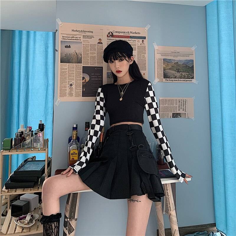 Harajuku Checkered Shirt - Black / One Size - T-Shirts - Shirts & Tops - 11 - 2024