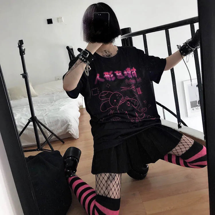 Harajuku Hopper Tee – Cyberpunk Bunny Graphic Crop Top - T-Shirts - Shirts & Tops - 6 - 2024