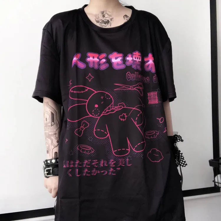 Harajuku Hopper Tee – Cyberpunk Bunny Graphic Crop Top - Black / L - T-Shirts - Shirts & Tops - 7 - 2024