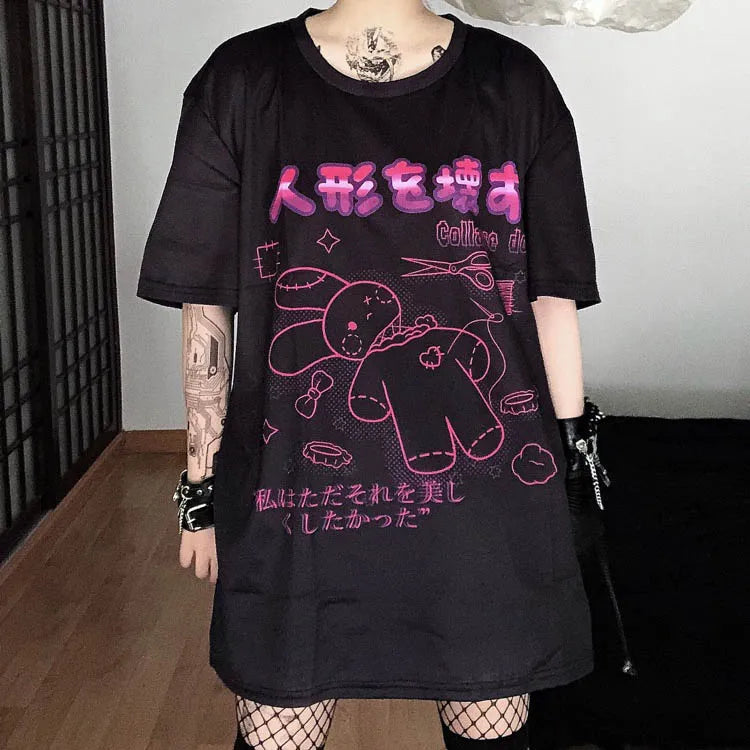 Harajuku Hopper Tee – Cyberpunk Bunny Graphic Crop Top - T-Shirts - Shirts & Tops - 4 - 2024