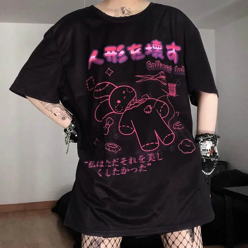 Harajuku Hopper Tee – Cyberpunk Bunny Graphic Crop Top - T-Shirts - Shirts & Tops - 1 - 2024