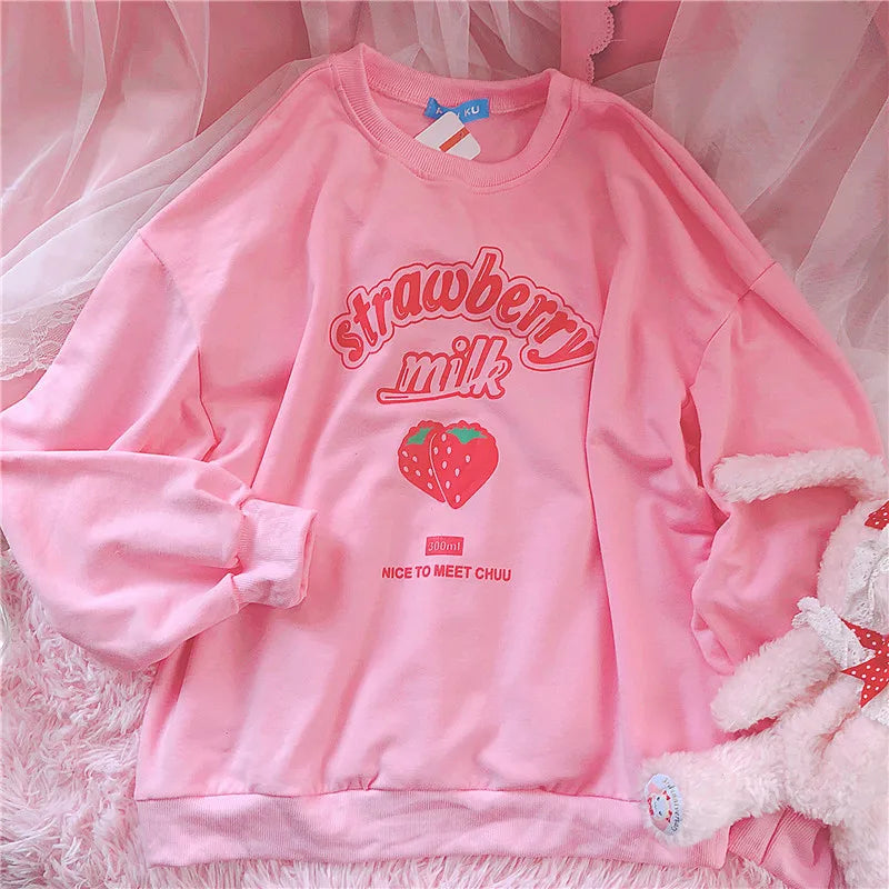 Harajuku Kawaii Strawberry Sweatshirt - Pink / S - T-Shirts - Shirts & Tops - 7 - 2024