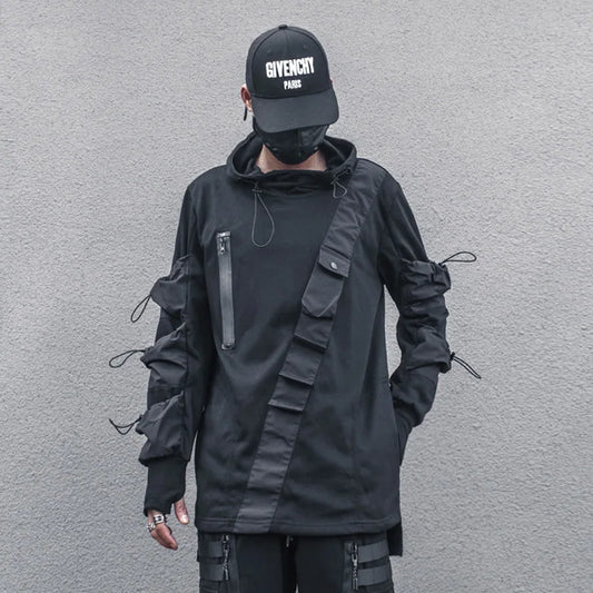 Harajuku Multi-Pocket Techwear Hooded Sweatshirt - black / S - T-Shirts - Coats & Jackets - 7 - 2024