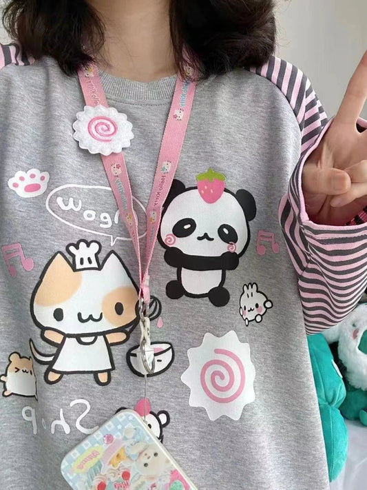 Harajuku Stripe Panda T-shirt - E-girl Kawaii Graphic Tee - Gray / XXL - T-Shirts - Shirts & Tops - 1 - 2024