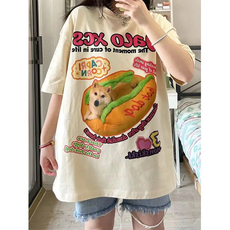 Harajuku Y2K Dog Print Tee - American Retro Style - T-Shirts - Shirts & Tops - 3 - 2024