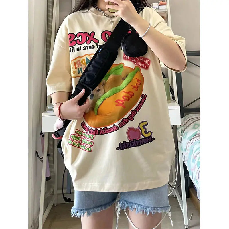 Harajuku Y2K Dog Print Tee - American Retro Style - T-Shirts - Shirts & Tops - 4 - 2024