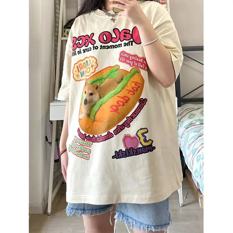 Harajuku Y2K Dog Print Tee - American Retro Style - T-Shirts - Shirts & Tops - 2 - 2024