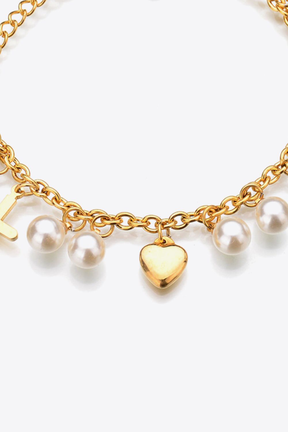 Heart Cross and Pearl Charm Stainless Steel Bracelet - Gold / One Size - T-Shirts - Bracelets - 2 - 2024