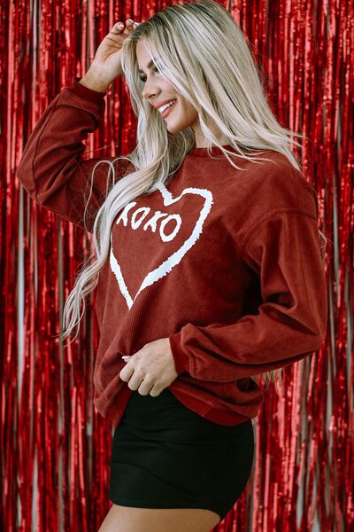 Heart Letter Graphic Round Neck Sweatshirt - T-Shirts - Shirts & Tops - 4 - 2024