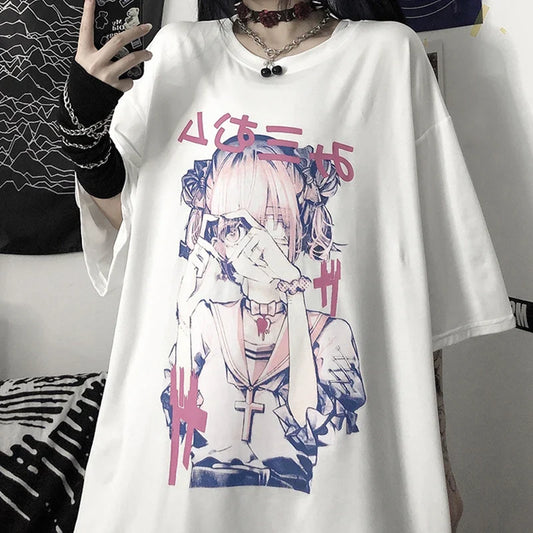 Heart Love Anime Oversized Tee - White / L - T-Shirts - Shirts & Tops - 7 - 2024