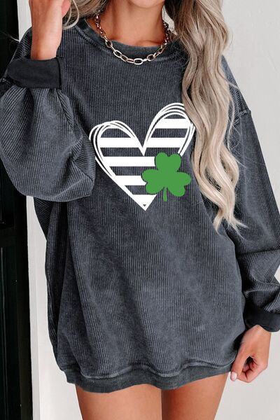 Heart Lucky Clover Round Neck Dropped Shoulder Sweatshirt - T-Shirts - Shirts & Tops - 2 - 2024