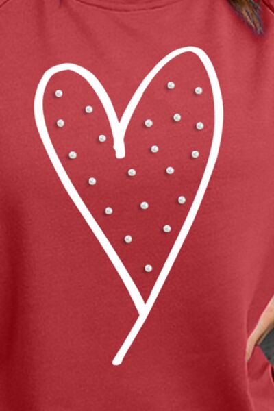 Heart Pearl Detail Round Neck Sweatshirt - T-Shirts - Shirts & Tops - 3 - 2024