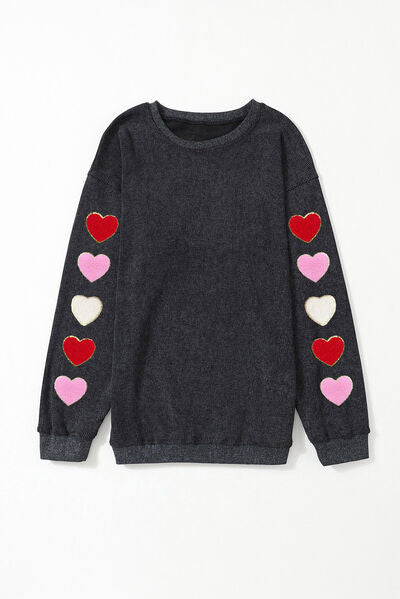 Heart Round Neck Dropped Shoulder Sweatshirt - T-Shirts - Shirts & Tops - 5 - 2024