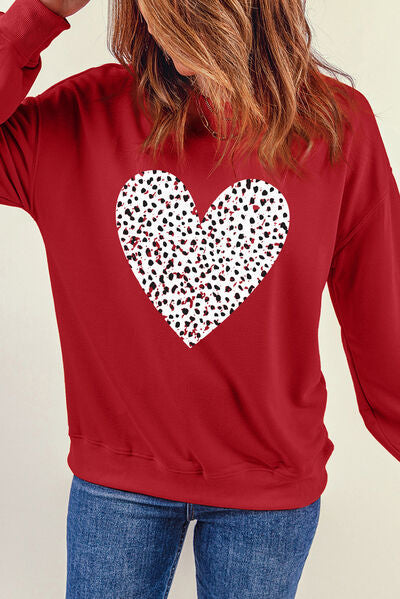 Heart Round Neck Dropped Shoulder Sweatshirt - T-Shirts - Shirts & Tops - 3 - 2024