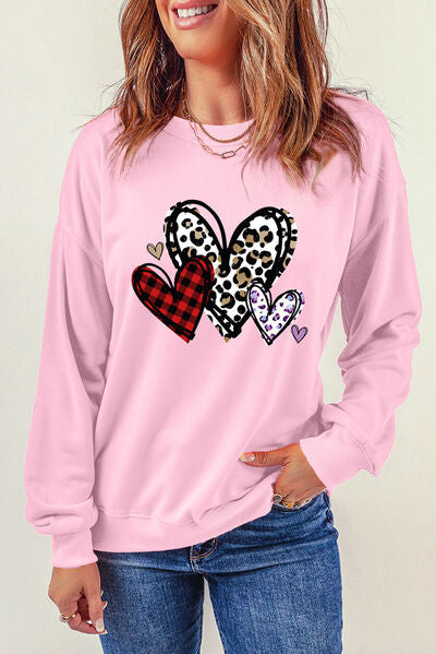 Heart Round Neck Dropped Shoulder Sweatshirt - Blush Pink / S - T-Shirts - Shirts & Tops - 1 - 2024
