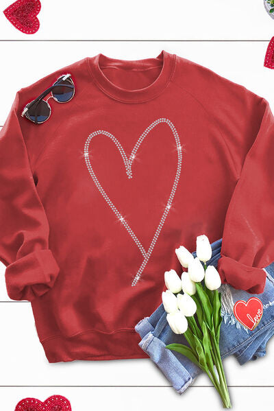 Heart Round Neck Long Sleeve Sweatshirt - T-Shirts - Shirts & Tops - 5 - 2024