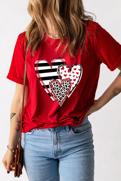 Heart Round Neck Short Sleeve T-Shirt - T-Shirts - Shirts & Tops - 3 - 2024