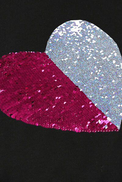 Heart Sequin Round Neck Dropped Shoulder Sweatshirt - T-Shirts - Shirts & Tops - 5 - 2024