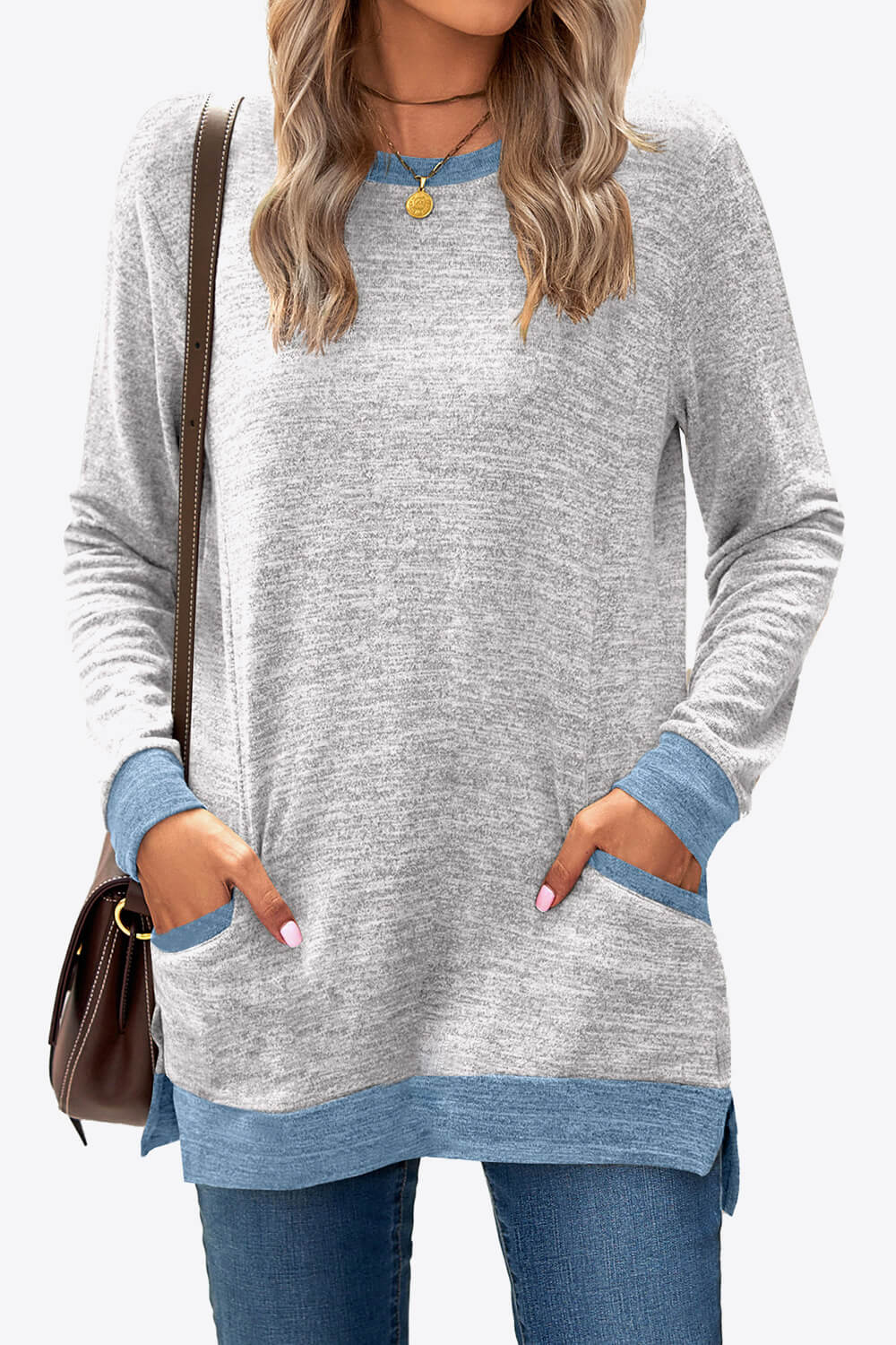 Heathered Slit Top with Pockets - T-Shirts - Shirts & Tops - 31 - 2024