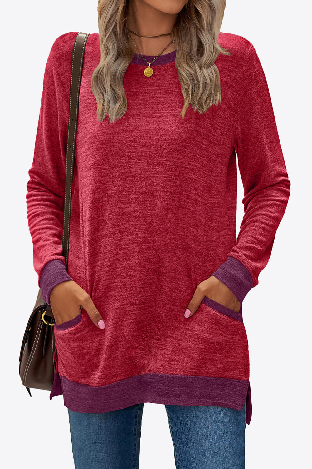 Heathered Slit Top with Pockets - T-Shirts - Shirts & Tops - 34 - 2024