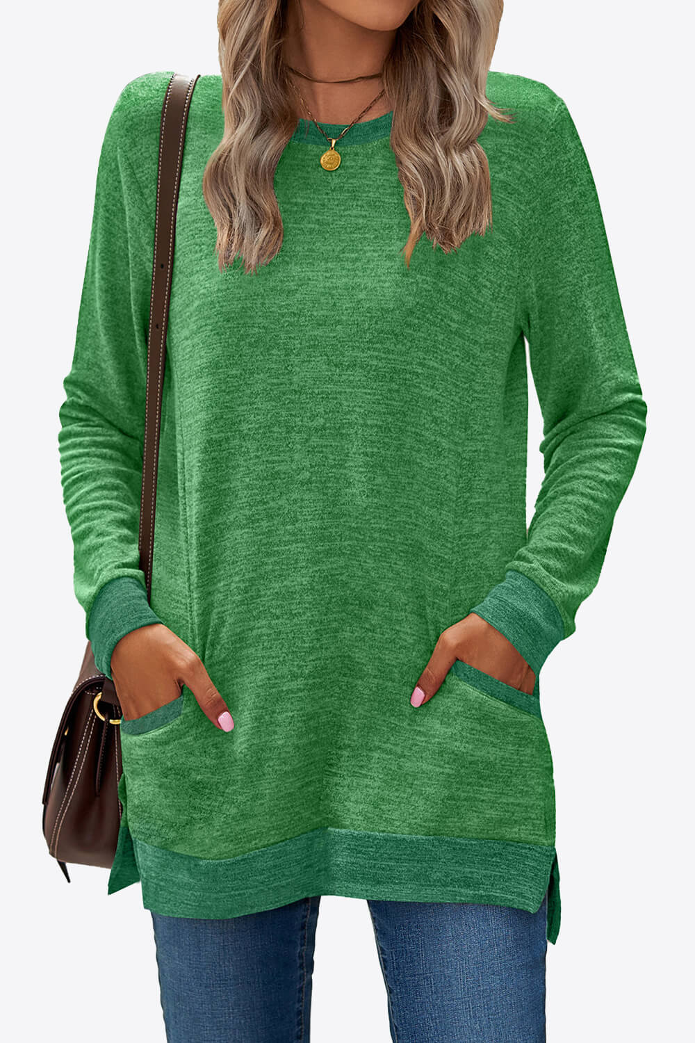 Heathered Slit Top with Pockets - Green / S - T-Shirts - Shirts & Tops - 13 - 2024