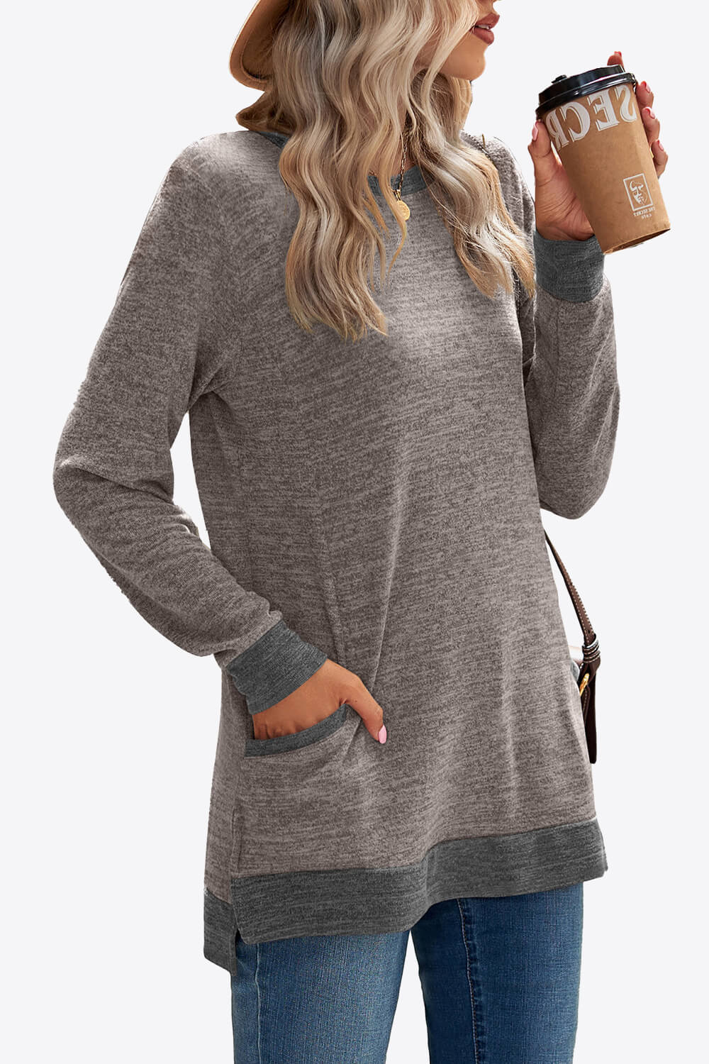 Heathered Slit Top with Pockets - T-Shirts - Shirts & Tops - 3 - 2024