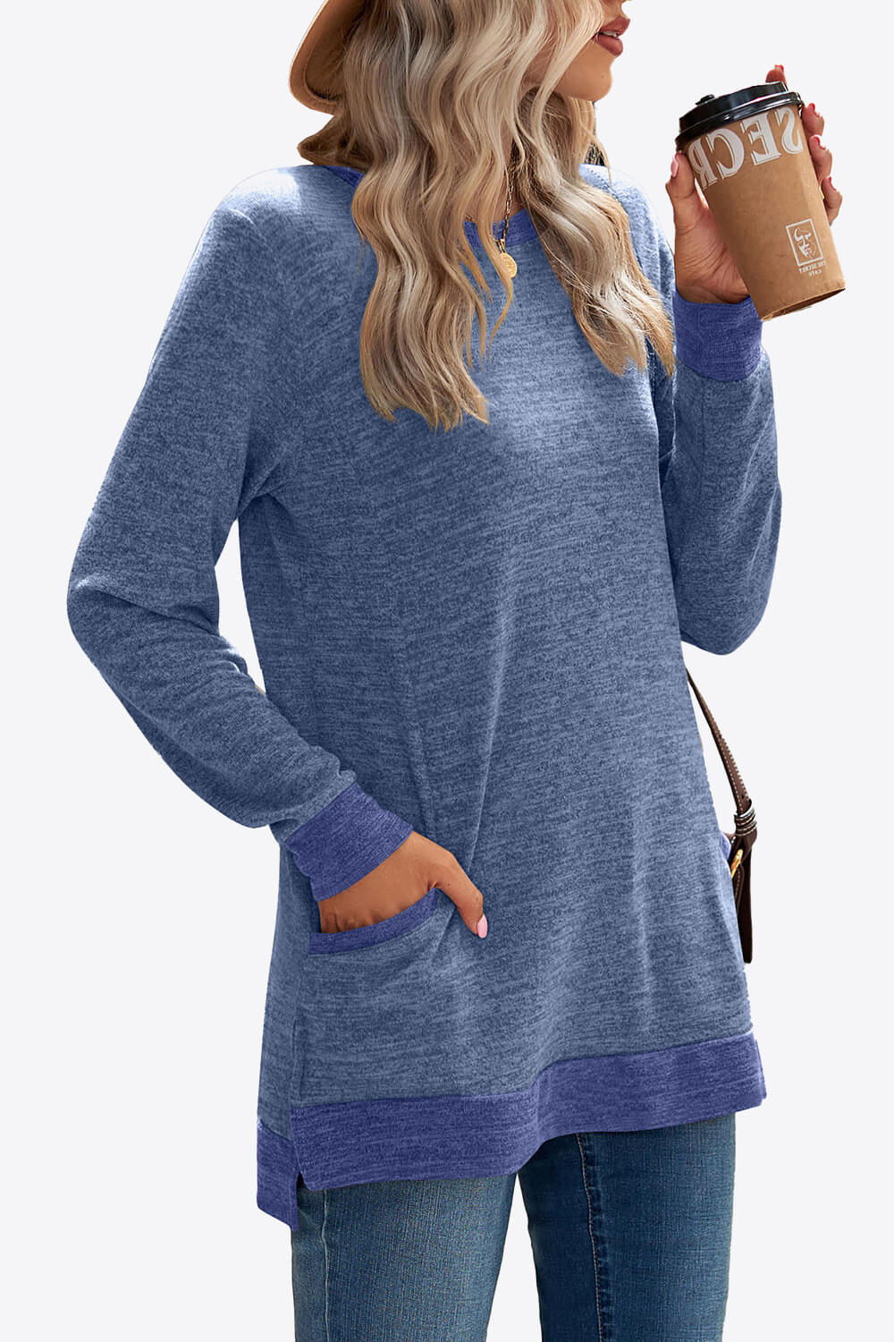 Heathered Slit Top with Pockets - T-Shirts - Shirts & Tops - 23 - 2024