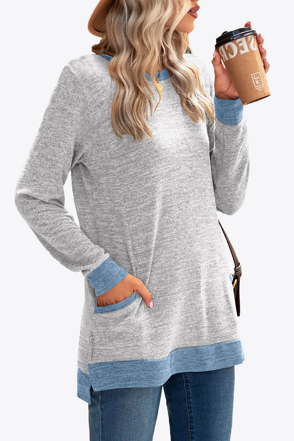Heathered Slit Top with Pockets - T-Shirts - Shirts & Tops - 11 - 2024