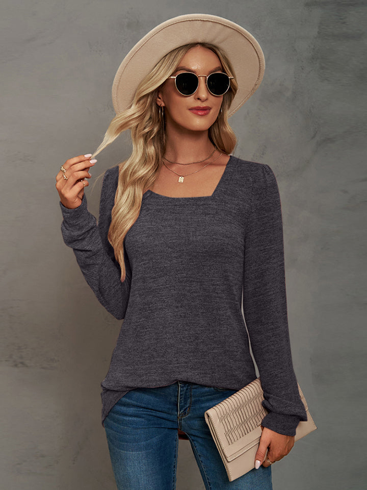 Heathered Square Neck Long Sleeve T-Shirt - T-Shirts - Shirts & Tops - 20 - 2024