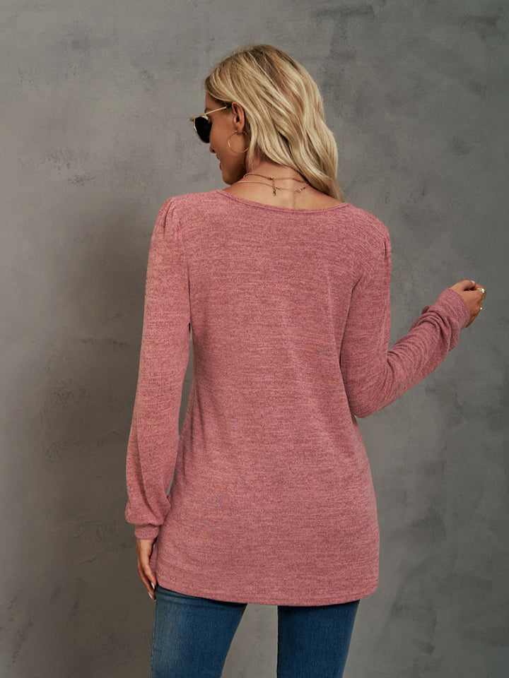 Heathered Square Neck Long Sleeve T-Shirt - T-Shirts - Shirts & Tops - 2 - 2024