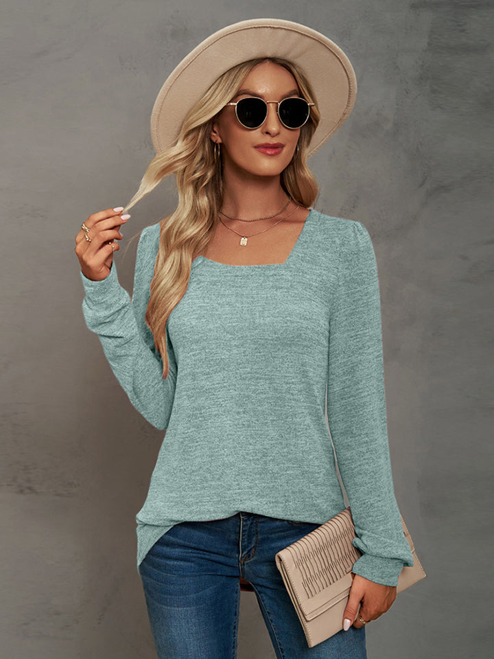 Heathered Square Neck Long Sleeve T-Shirt - T-Shirts - Shirts & Tops - 8 - 2024