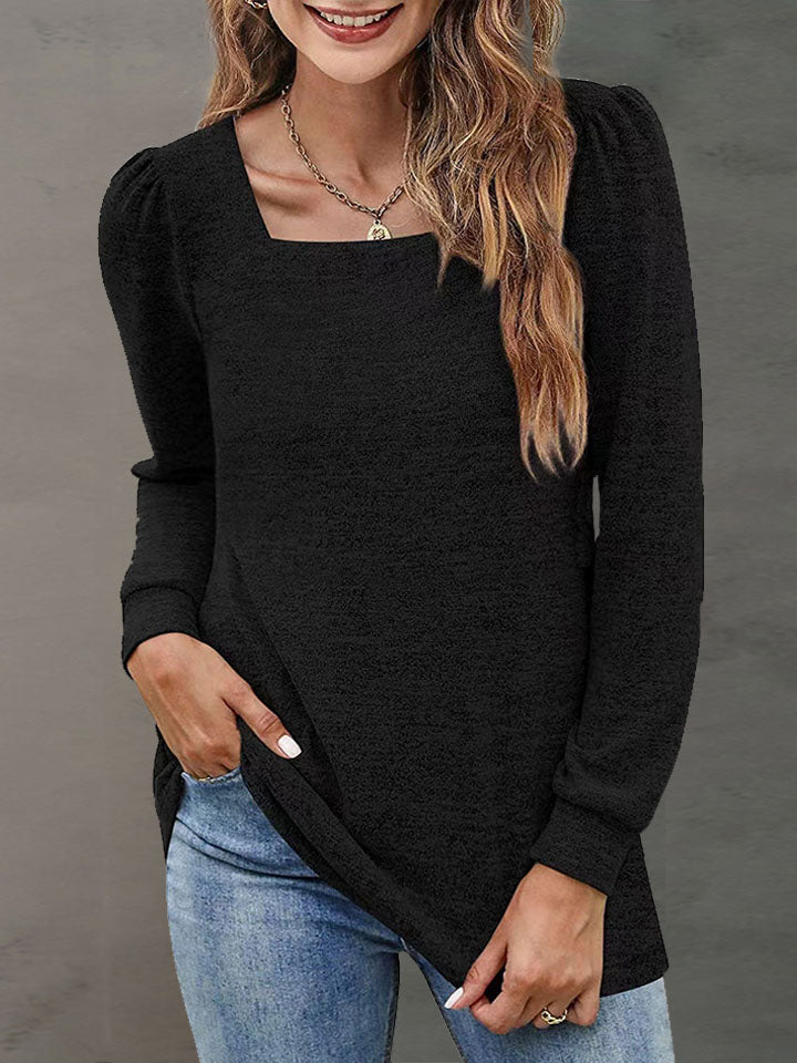 Heathered Square Neck Long Sleeve T-Shirt - Black / S - T-Shirts - Shirts & Tops - 10 - 2024