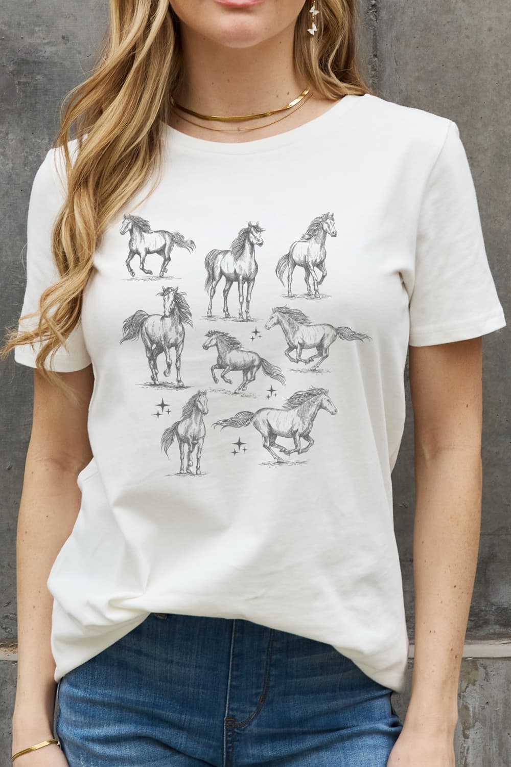 Horse Graphic Cotton T-Shirt - White / S - T-Shirts - Shirts & Tops - 5 - 2024