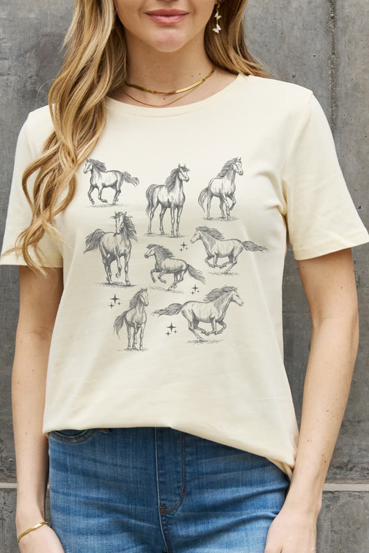 Horse Graphic Cotton T-Shirt - Light Yellow / S - T-Shirts - Shirts & Tops - 1 - 2024