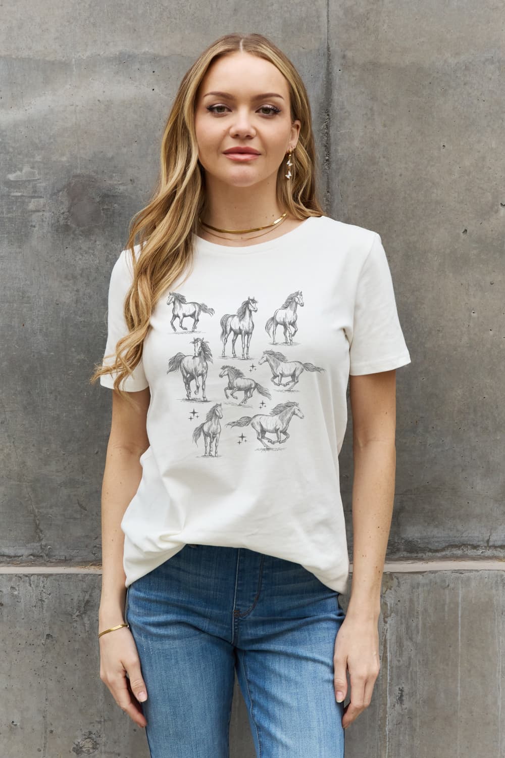 Horse Graphic Cotton T-Shirt - T-Shirts - Shirts & Tops - 6 - 2024