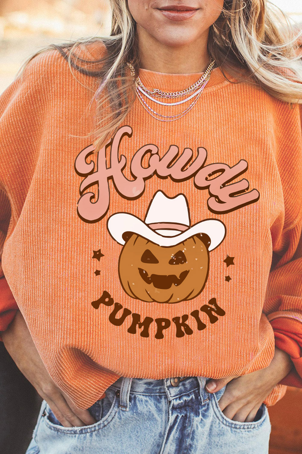 HOWDY Pumpkin Graphic Ribbed Sweatshirt - T-Shirts - Shirts & Tops - 2 - 2024