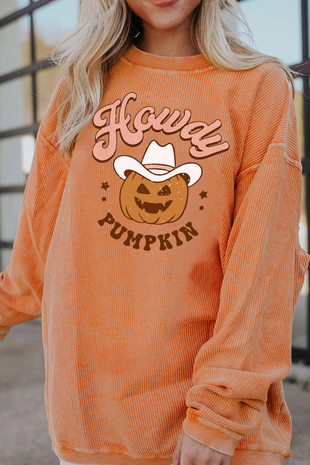 HOWDY Pumpkin Graphic Ribbed Sweatshirt - Orange / S - T-Shirts - Shirts & Tops - 1 - 2024