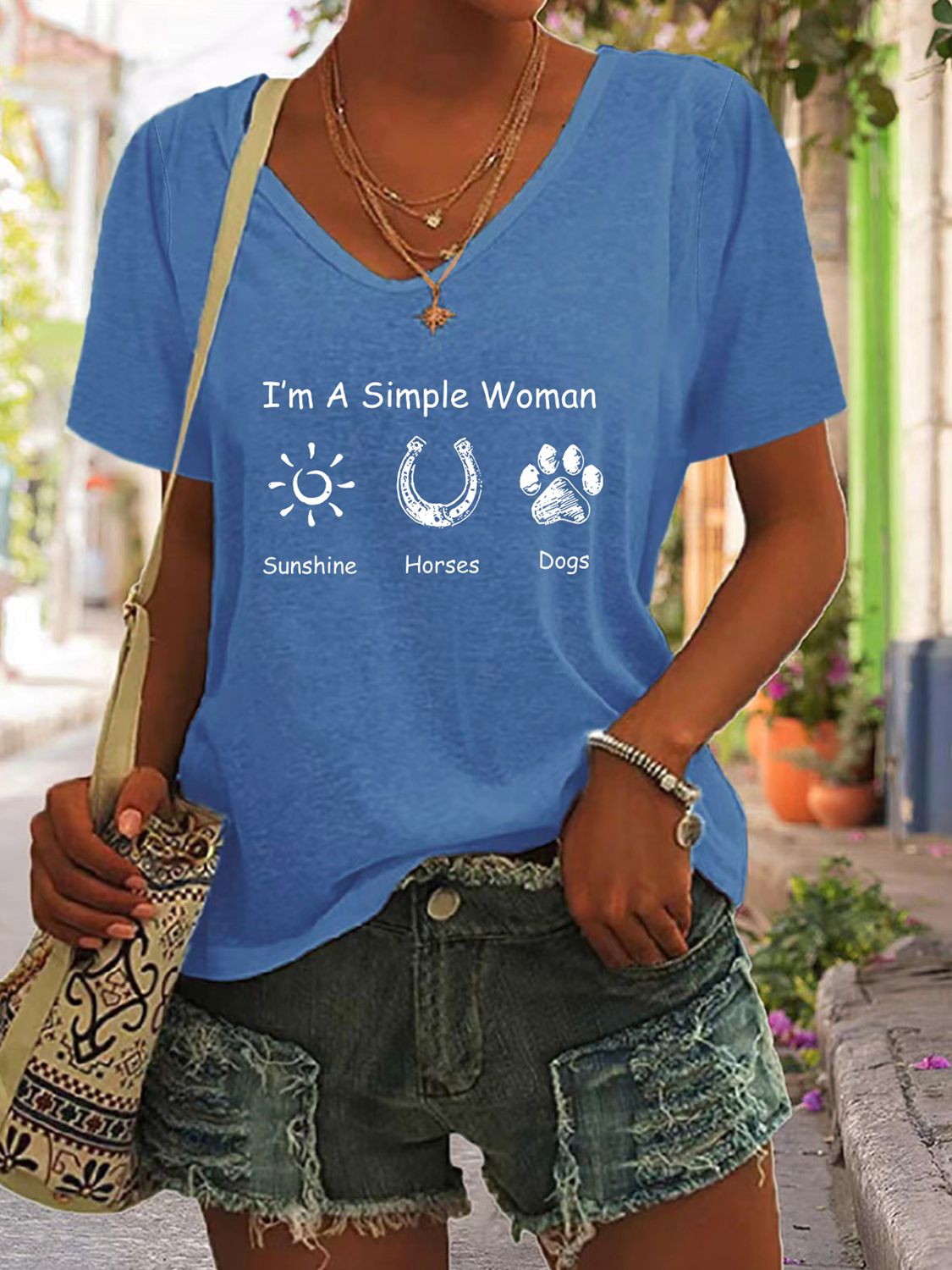 I’m A Simple Women V-Neck T-Shirt - Blue / S - T-Shirts - Shirts & Tops - 4 - 2024