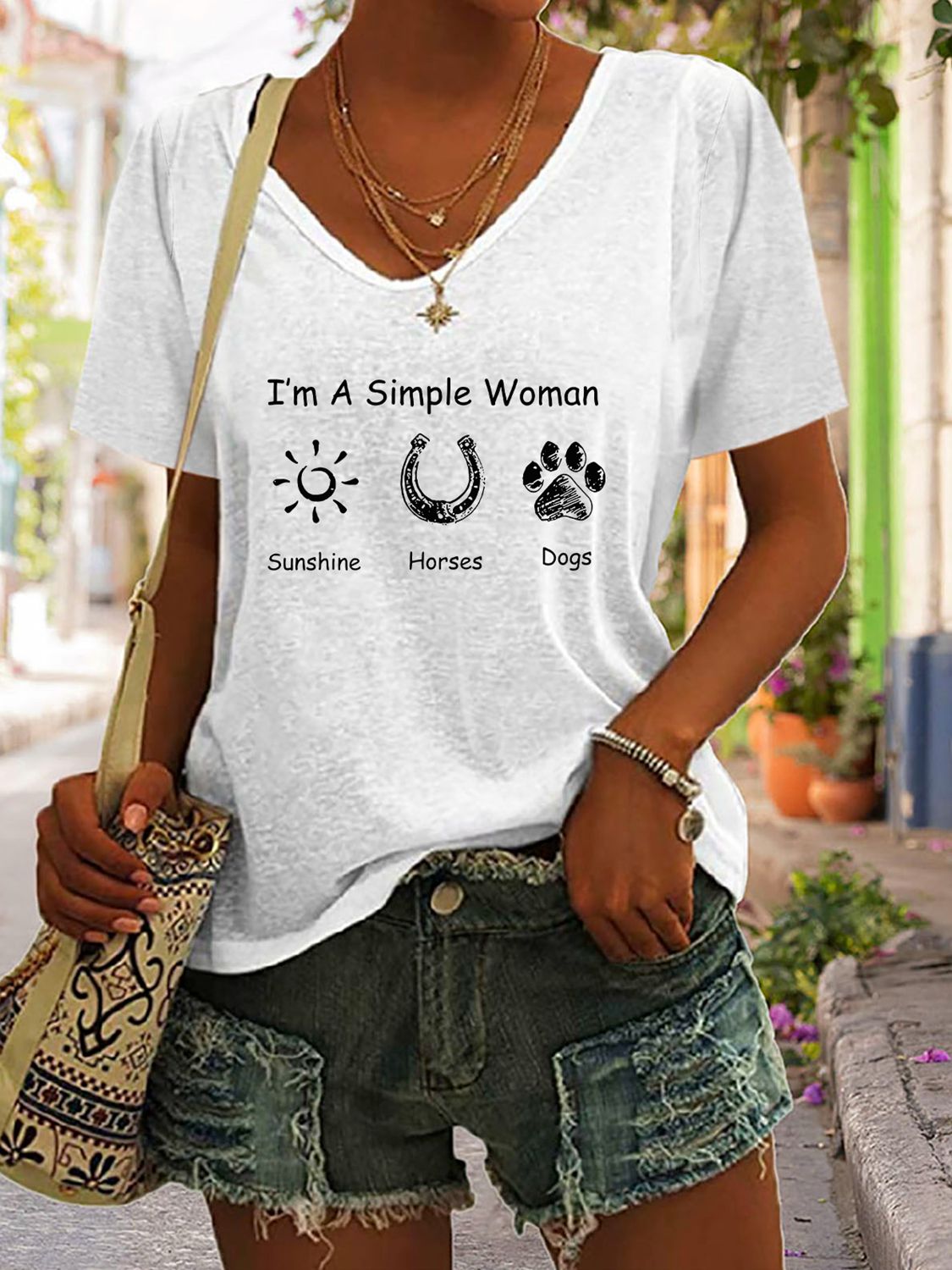 I’m A Simple Women V-Neck T-Shirt - White / S - T-Shirts - Shirts & Tops - 10 - 2024