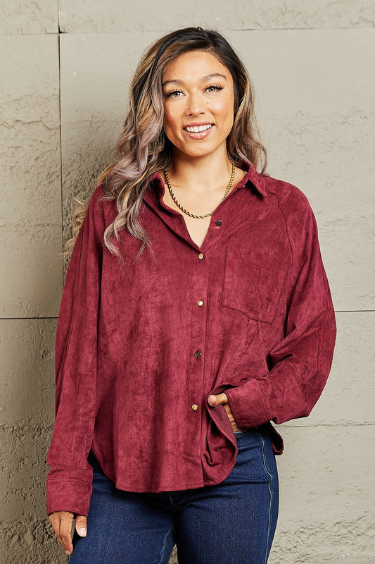 Impressive Vibe Suede Button Down Shirt - Red / S - T-Shirts - Shirts & Tops - 1 - 2024