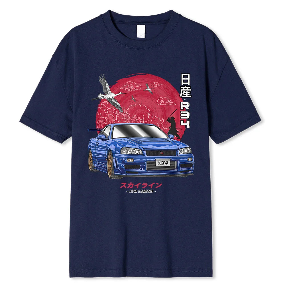 Initial D Cotton T-Shirt: Nissan Skyline R34 - Dark Blue / L - T-Shirts - Shirts & Tops - 11 - 2024