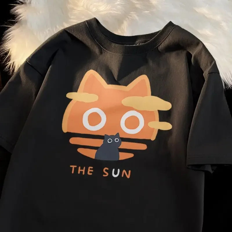 Japanese Cartoon Anime Cat Cotton T-shirt - black / S - T-Shirts - Shirts & Tops - 2 - 2024