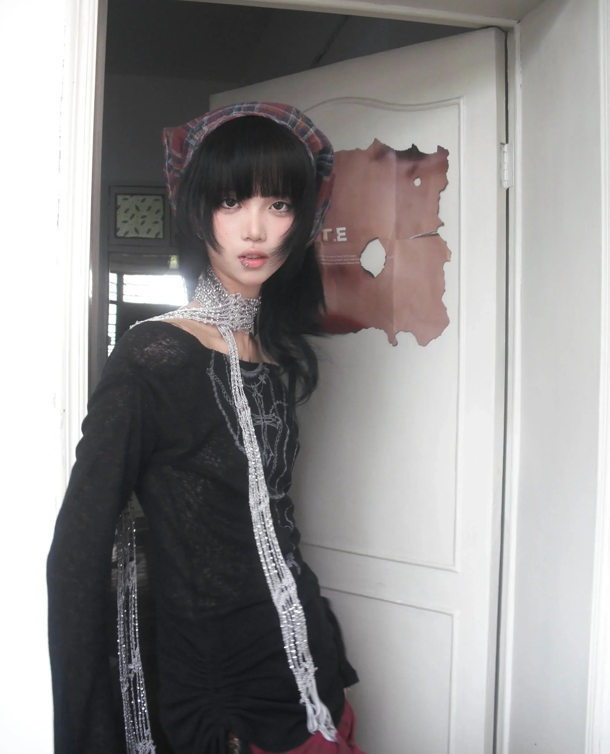 Japanese Knitted Grunge Tattoo Print Long Sleeve T-shirt - T-Shirts - Shirts & Tops - 14 - 2024