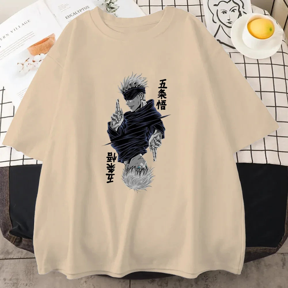 Jujutsu Kaisen Satoru Gojo Anime Print T-shirt - Beige / M - T-Shirts - Shirts & Tops - 8 - 2024